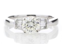 18ct White Gold Single Stone With Baguette Set Shoulders Diamond Ring (1.03) 1.26 Carats