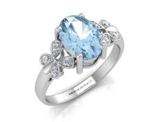 9ct White Gold Diamond And Blue Topaz Ring (BT6.43) 0.03 Carats