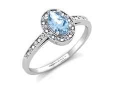 9ct White Gold Oval Cluster Diamond And Blue Topaz Ring (BT0.58) 0.09 Carats