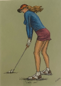 Graham McKean Large Framed pastel, signed, golf interest 