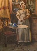 'Parlor Maid' Robert Payton Reid A.R.S.A. Scottish artist signed watercolour (1859 – 1945)
