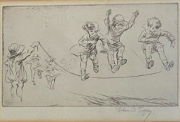 Pencil signed etching 'The Skipping Rope' by Eileen Alice Soper 1905-1990