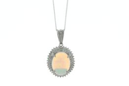 Platinum Diamond And Opal Pendant (O3.64) 0.94 Carats