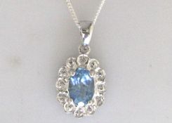 9ct White Gold Fancy Cluster Diamond Blue Topaz Pendant (BT0.86) 0.02 Carats