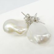 Large baroque pearl and diamond quatrefoil drop earrings in white gold, boxed
