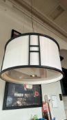 Large drum, ceiling hung light.