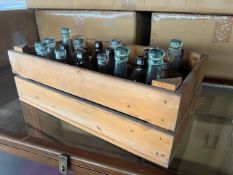 Wooden Case With Numerous Old Bottles