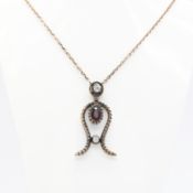Vintage necklace with milligrain-style pendant set with ruby and diamonds
