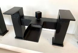 Designer Cubic Deck Mounted Black Waterfall Tap with Hand-held Shower in Matt Black Finish.