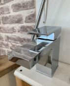 Modern Designer Blade Mono Deck Mounted Bath Tap in Brass Chromed Finish with Hand-Held Shower.