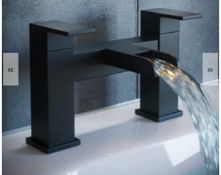 Designer Cubic Deck Mounted Black Waterfall Tap in Matt Black Finish.