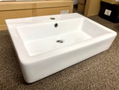 Modern Design Ceramic Wash Basin in Arctic White, 590mm wide.