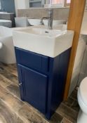 Tenby' Traditional Style Cloakroom Vanity Wash Basin Unit in Sapphire Blue, with White Belfast Sink.