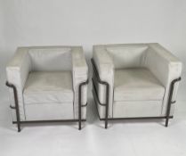 Pair of Le Corbusier, Cassina LC2 Style Leather Armchairs