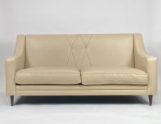 Cream Buttoned Leather Sofa