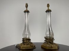 Pair of Mid Century Bronze with Glass Table Lamps