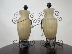 Pair of Ornate Glass Table Lamps with Ceiling Pendant