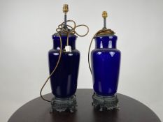 Pair of Blue Ceramic Table Lamps