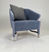 Blue Fabric Armchair with Decorative Metal Base