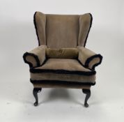 Grey Fabric Armchair with Blue Trim
