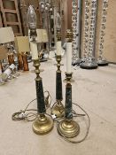 Trio of Regency Style Brass and Marble Table Lamps