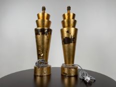 Pair of Art Deco Style Wooden Table Lamps