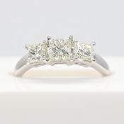 18ct white gold 1.51 carat graduated princess-cut diamond 3-stone ring, with certificate.