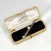 Original antique Victorian fine quality pearl and old-cut diamond bar brooch.