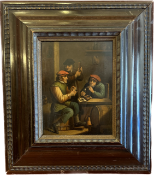 Dutch Tavern Interior Scene After Teniers Oil On Metal Sheet