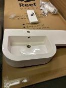 Designer Modern Style Left Hand Poly Marble Sink and Vanity Basin Top in White. 1000 mm long.