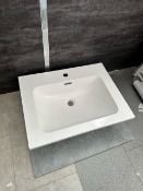 Designer Modern 600mm x 460mm Poly Marble Vanity Sink Basin in White with Chrome Overflow, RRP £269
