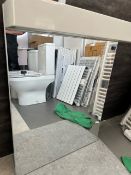 Designer Downlit Spotlight Mirror, finished in White. Features broad mirror, spotlight downlights