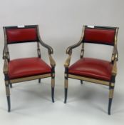 Pair of Regency Ebonised Gilt Armchairs