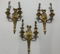 Trio of 2 arm wall lights