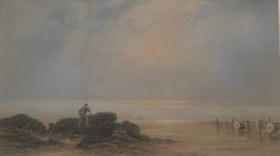 George Lothian Hall signed watercolour Fisherman on shore by George Lothian Hall