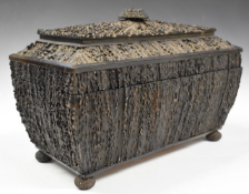 c19th Anglo Indian / Ceylon / Sri Lanka, Large Stag Horn Sarcophagus Shaped Tea Caddy