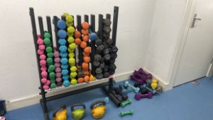 Physical Dumbells & Stand & kettlebells