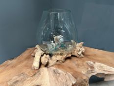 Molten Glass Bowl On Rootwood Stand