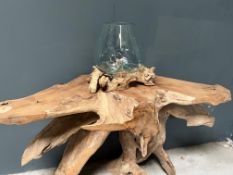 Molten Glass Bowl On Rootwood Stand