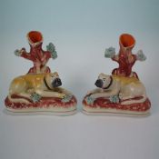 Pair Staffordshire Pottery Mastiff Spill Vases