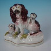Staffordshire Pottery Spaniel With Playful Pups