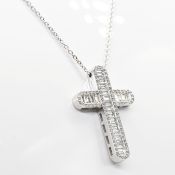 Stunning 2.00 Carat Baguette-Cut & Round Brilliant-Cut Diamond Cross Necklace