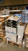 Pallet Of Assorted Paper Tape/Document Bags/3 Tubs Of Office Desk Contents x1