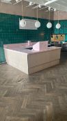 Cafeteria Serving Counter With Stainless Steel Cupboards