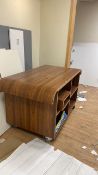 Teak Effect Display Desk On Wheels