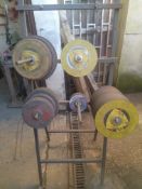 Racking including abrasive discs. Folding steel racking with new and used abrasive discs included.