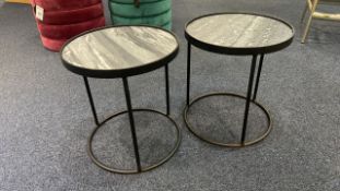 Pair Of Metal Side Tables With Polished Stone Tops