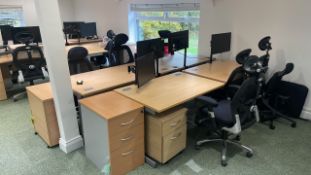 Bank Of 4 Desks, Chairs, Monitors & Drawers