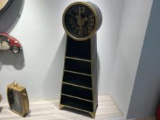 Black And Gold Industrial Style Clock Shelving Unit