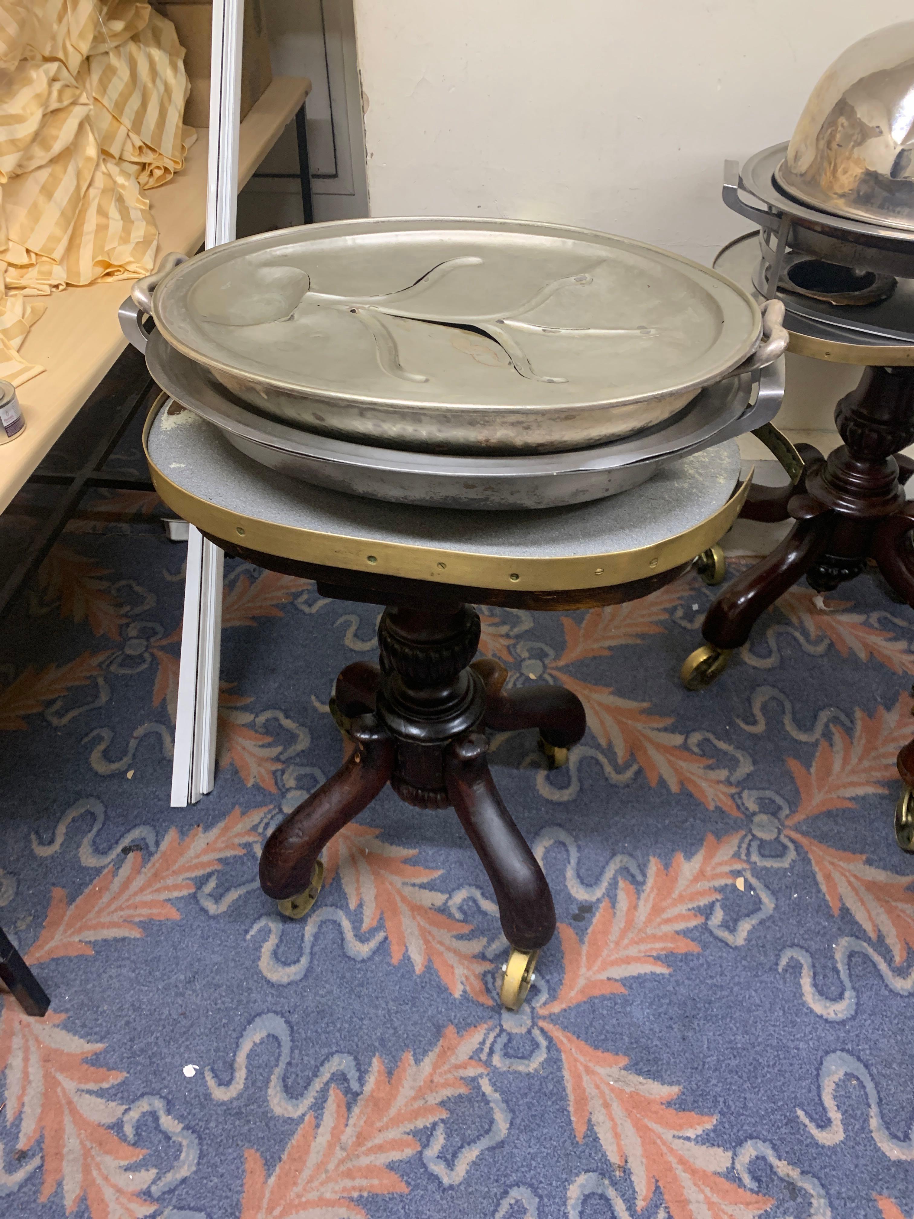 Mahogany Meat Carving Unit With Mahogany Baluster Frame On Caster Wheels With 2 Stainless Steel Tray - Image 2 of 3